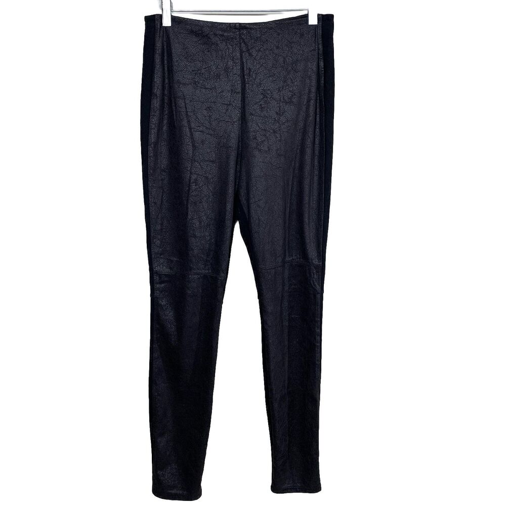 Lyssé Mixed Media Faux Leather Leggings Women Small Black High Rise Tapered‎ Leg